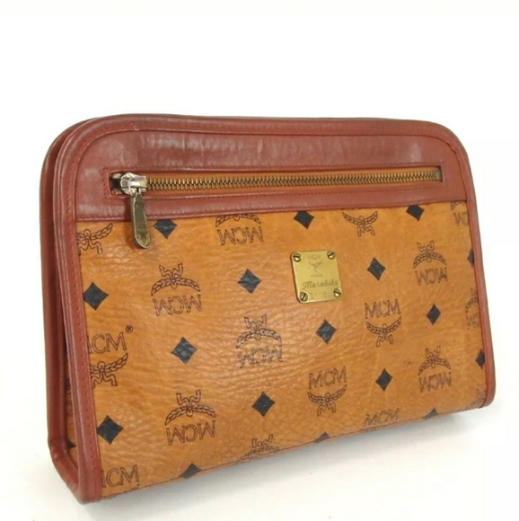 MCM Handbags - AUTHENTIC MCM OLD DESIGN LOGO PRINTED CLUTCH  BAG
